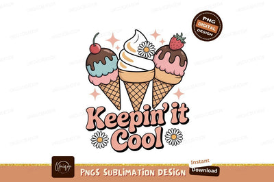 Ice cream cones with fruit and flowers strawberry cherry Sublimation Designangry 