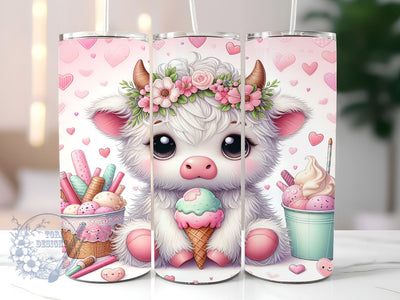Ice cream Highland Cow 20oz Skinny Tumbler, Highland Cow Tumbler Png, Straight & Tapered Tumbler Wrap, Instant Digital Download Sublimation ToriDesigns 