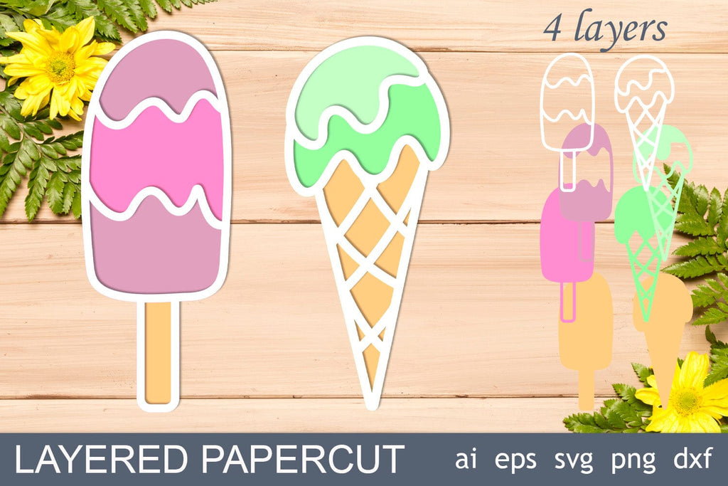 Ice cream layered, Bookmarks papercut, 3d Summer svg - So Fontsy