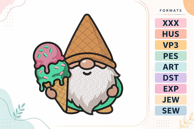 Ice Cream Summer Gnome Machine Embroidery Design Embroidery/Applique DESIGNS sg embroidery 