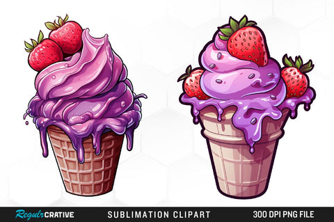 Ice Cream Watercolor Clipart Bundle Sublimation Regulrcrative 