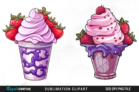 Ice Cream Watercolor Clipart Bundle Sublimation Regulrcrative 