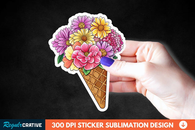 Ice Cream With Flowers Sticker Clipart Sublimation Regulrcrative 