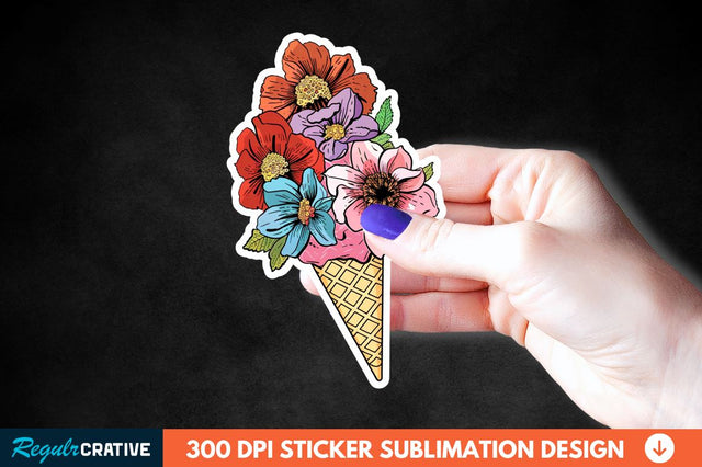 Ice Cream With Flowers Sticker Clipart Sublimation Regulrcrative 