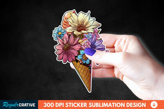 Ice Cream With Flowers Sticker Clipart Sublimation Regulrcrative 