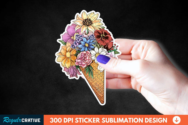 Ice Cream With Flowers Sticker Clipart Sublimation Regulrcrative 