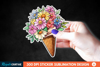 Ice Cream With Flowers Sticker Clipart Sublimation Regulrcrative 