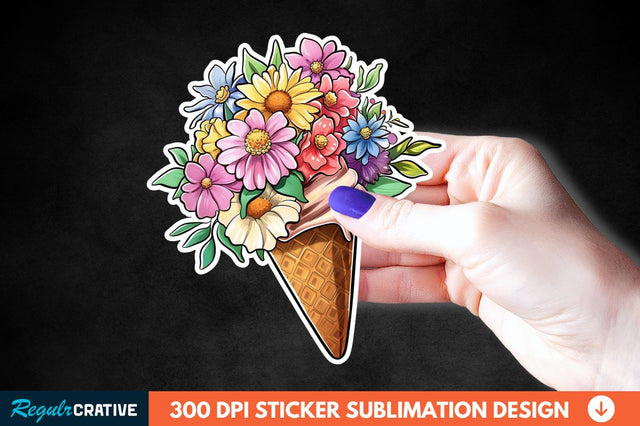 Ice Cream With Flowers Sticker Clipart Sublimation Regulrcrative 