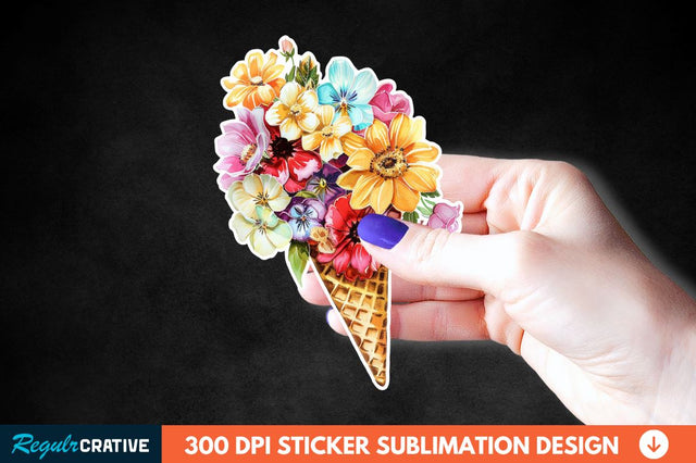 Ice Cream With Flowers Sticker Clipart Sublimation Regulrcrative 