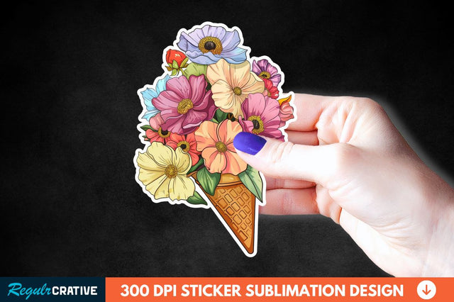 Ice Cream With Flowers Sticker Clipart Sublimation Regulrcrative 