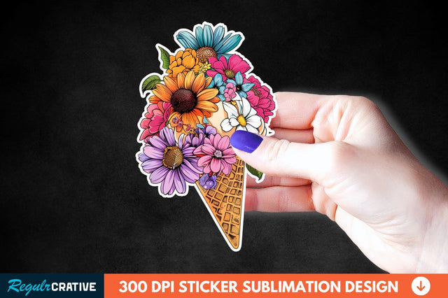 Ice Cream With Flowers Sticker Clipart Sublimation Regulrcrative 