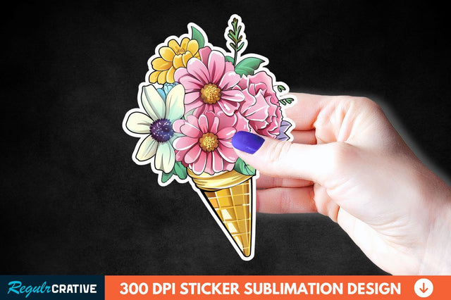 Ice Cream With Flowers Sticker Clipart Sublimation Regulrcrative 