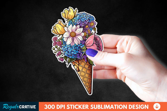 Ice Cream With Flowers Sticker Clipart Sublimation Regulrcrative 
