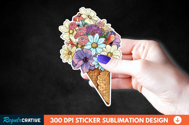 Ice Cream With Flowers Sticker Clipart Sublimation Regulrcrative 