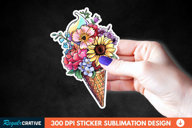 Ice Cream With Flowers Sticker Clipart Sublimation Regulrcrative 