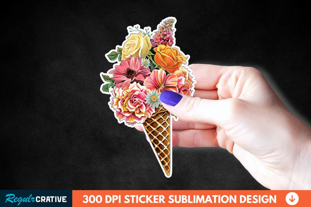 Ice Cream With Flowers Sticker Clipart Sublimation Regulrcrative 