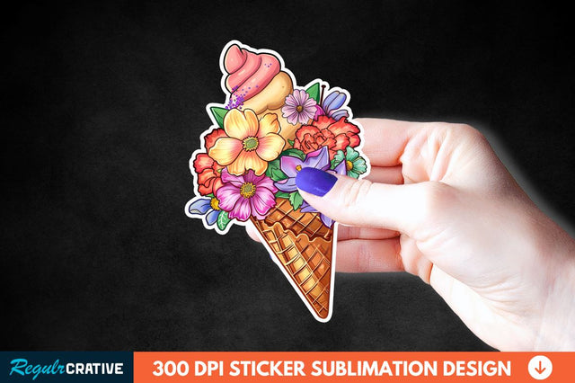Ice Cream With Flowers Sticker Clipart Sublimation Regulrcrative 
