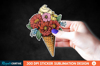Ice Cream With Flowers Sticker Clipart Sublimation Regulrcrative 