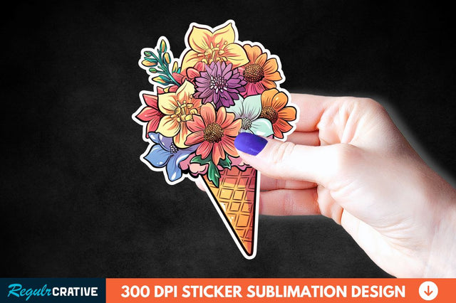 Ice Cream With Flowers Sticker Clipart Sublimation Regulrcrative 