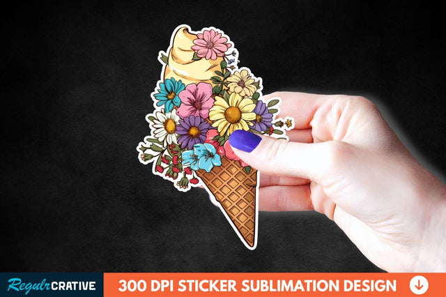 Ice Cream With Flowers Sticker Clipart Sublimation Regulrcrative 