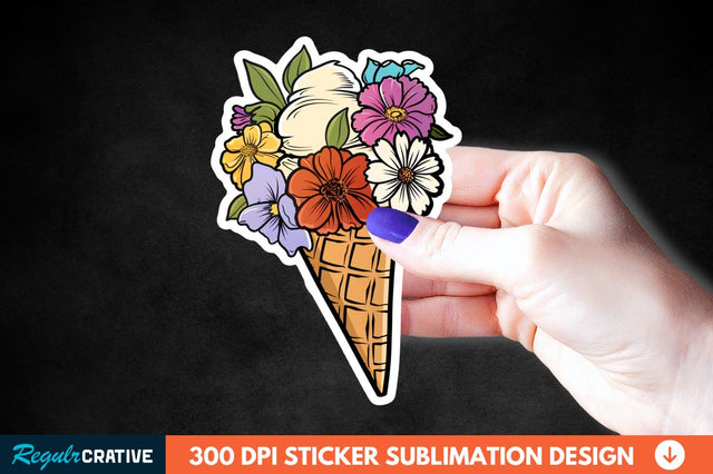 Ice Cream With Flowers Sticker Clipart Sublimation Regulrcrative 