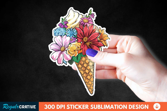 Ice Cream With Flowers Sticker Clipart Sublimation Regulrcrative 