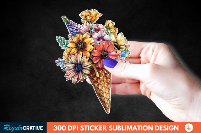 Ice Cream With Flowers Sticker Clipart Sublimation Regulrcrative 
