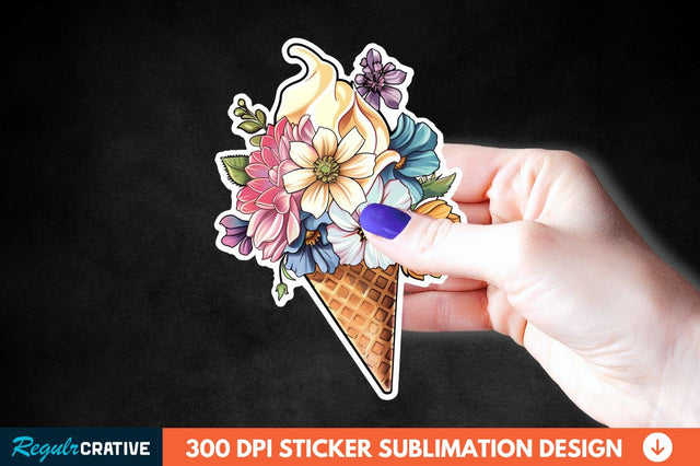 Ice Cream With Flowers Sticker Clipart Sublimation Regulrcrative 