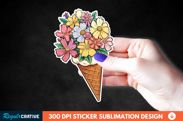 Ice Cream With Flowers Sticker Clipart Sublimation Regulrcrative 