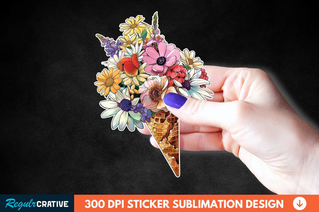 Ice Cream With Flowers Sticker Clipart Sublimation Regulrcrative 