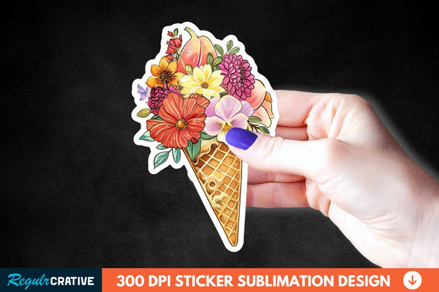 Ice Cream With Flowers Sticker Clipart Sublimation Regulrcrative 