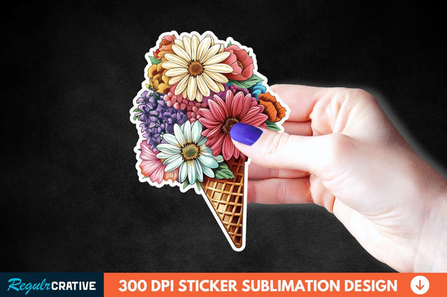 Ice Cream With Flowers Sticker Clipart Sublimation Regulrcrative 