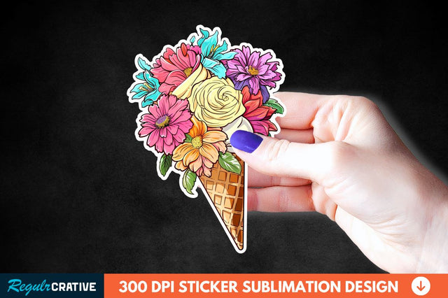 Ice Cream With Flowers Sticker Clipart Sublimation Regulrcrative 
