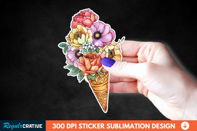 Ice Cream With Flowers Sticker Clipart Sublimation Regulrcrative 