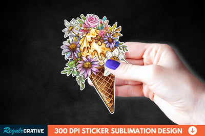 Ice Cream With Flowers Sticker Clipart Sublimation Regulrcrative 