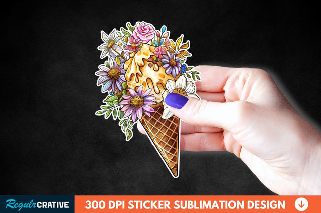 Ice Cream With Flowers Sticker Clipart Sublimation Regulrcrative 