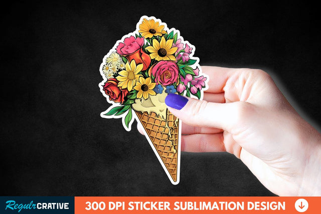 Ice Cream With Flowers Sticker Clipart Sublimation Regulrcrative 
