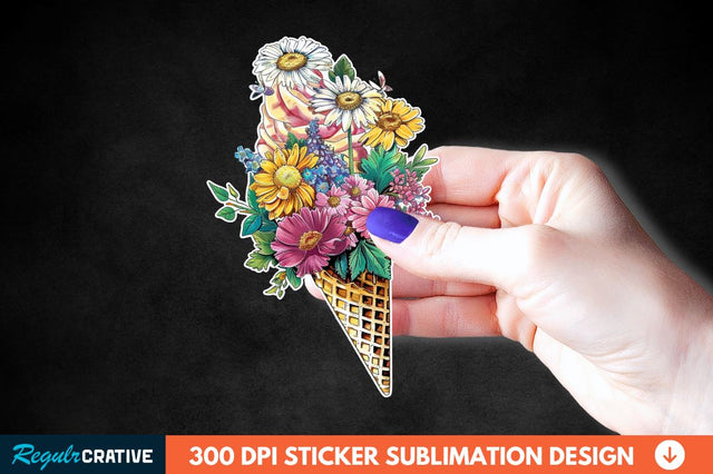 Ice Cream With Flowers Sticker Clipart Sublimation Regulrcrative 