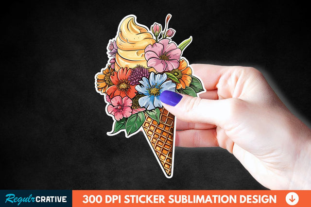 Ice Cream With Flowers Sticker Clipart Sublimation Regulrcrative 