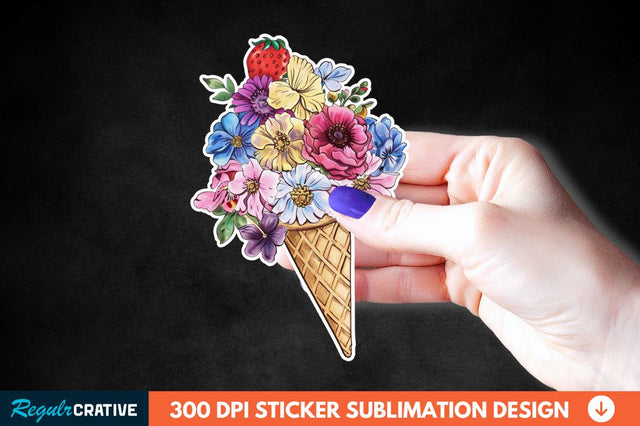 Ice Cream With Flowers Sticker Clipart Sublimation Regulrcrative 