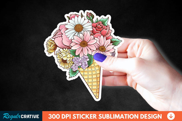 Ice Cream With Flowers Sticker Clipart Sublimation Regulrcrative 