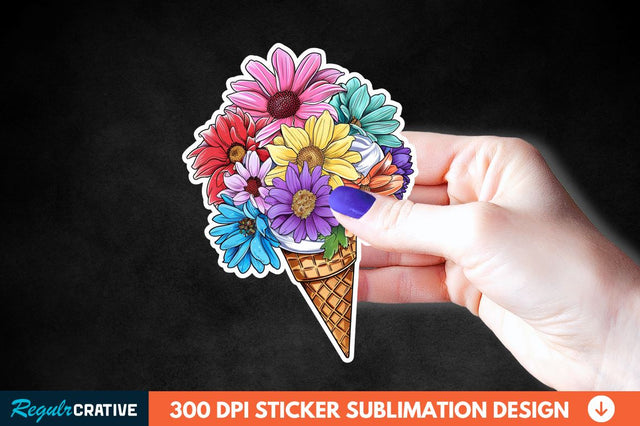 Ice Cream With Flowers Sticker Clipart Sublimation Regulrcrative 