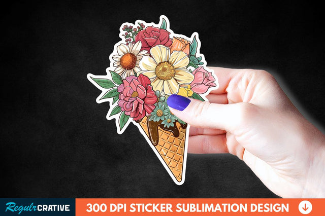 Ice Cream With Flowers Sticker Clipart Sublimation Regulrcrative 