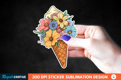 Ice Cream With Flowers Sticker Clipart Sublimation Regulrcrative 