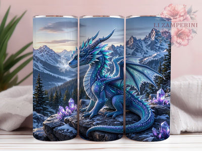 Ice Dragon Crystal 20oz Tumbler, Dragon Motif, Crystal Accent, Ice Theme, Artistic Design, Mystical Flair, Sublimation Wrap, 20oz Tumbler Sublimation Li Zamperini 