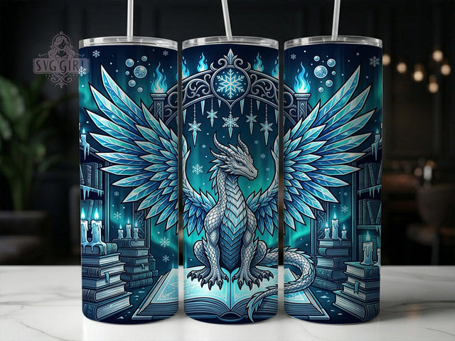Ice Dragon Spellbook 20oz Tumbler, Ice Dragon Spellbook, Dragon Tumbler Wrap, Spellbook Tumbler, 20oz Tumbler Wrap, Fantasy Tumbler PNG, Dragon Sublimation, Mystical Tumbler Sublimation SvggirlplusArt 