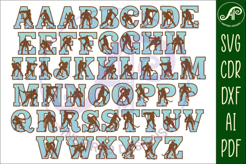 Ice Hockey male player silhouette letters alphabet set x 50 SVG APInspireddesigns 