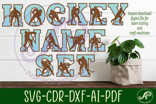 Ice Hockey male player silhouette letters alphabet set x 50 SVG APInspireddesigns 