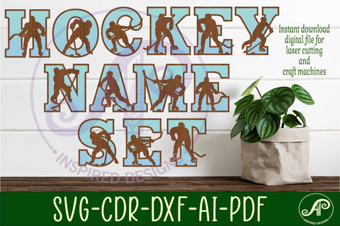 Ice Hockey male player silhouette letters alphabet set x 50 SVG APInspireddesigns 