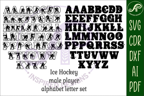 Ice Hockey male player silhouette letters alphabet set x 50 SVG APInspireddesigns 